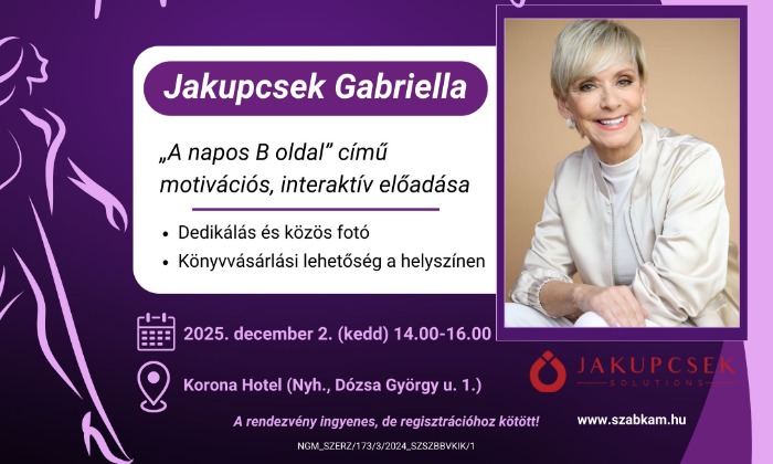 A Napos B oldal – motivációs előadás Jakupcsek Gabriellával